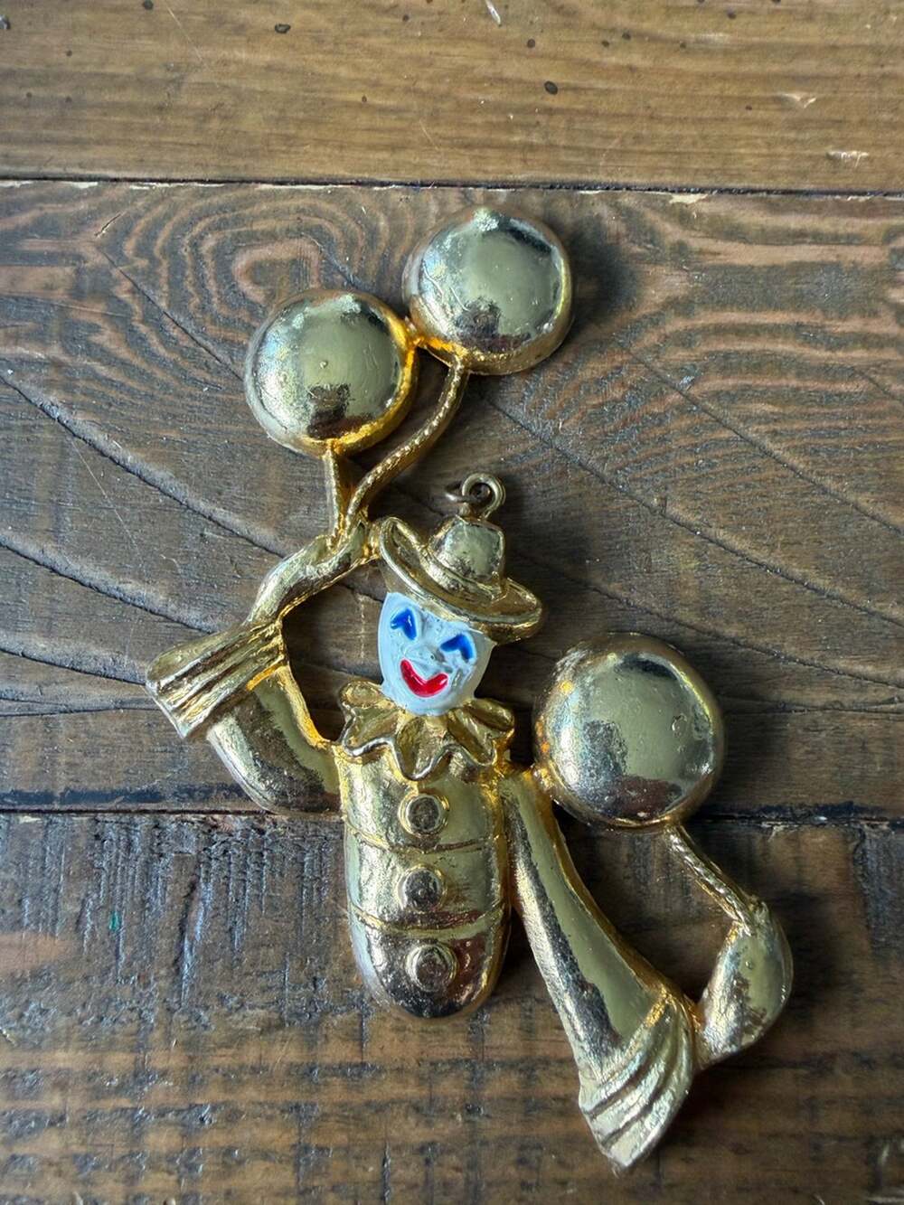 Vintage Gold Tone Clown with Balloons Pendant